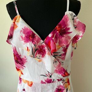 By & By Women's XL Floral Ruffle Maxi Dress Multicolor Summer Casual White​